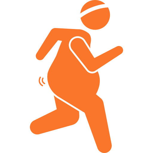 Orange silhouette icon of a person with a headband running mid-stride.